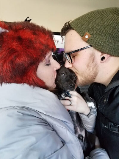 Our amazing photographer & videographer for the website with TAZ who they adopted from the rescue in 2017