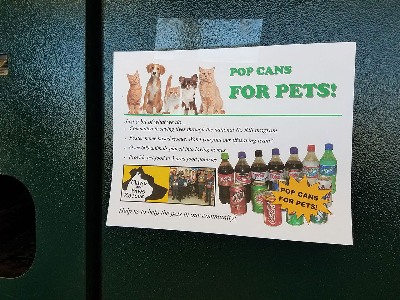 Donate your pop cans at our Bagging for Tips fundraisers!