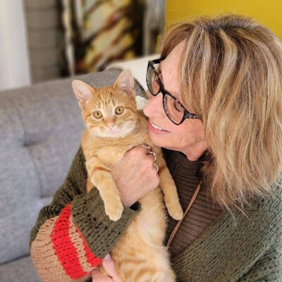 MARY KOLIBA with foster kitten Gingersnap